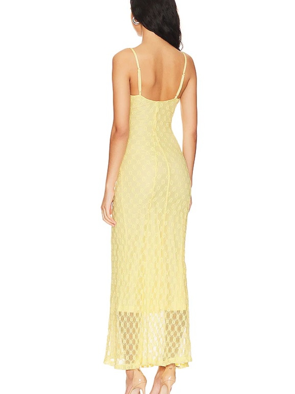 Bardot Lemon Yellow Lace Maxi Dress with Spaghetti Straps